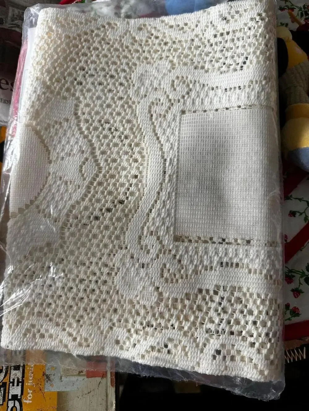 Lace Wall Hanging, Ecru Photo Frame, Three Photo Display, Soft Warm Cream
